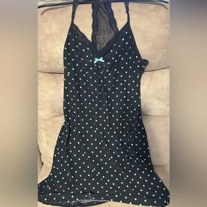Stylish Black Dress (nightie) with Blue Polka Dots